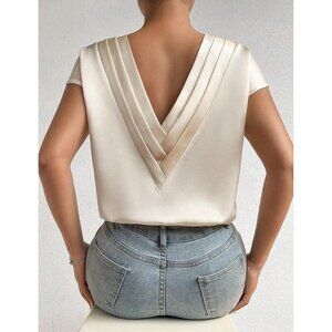 Glamours Champagne V Neck Blouse Batwing Sleeve
